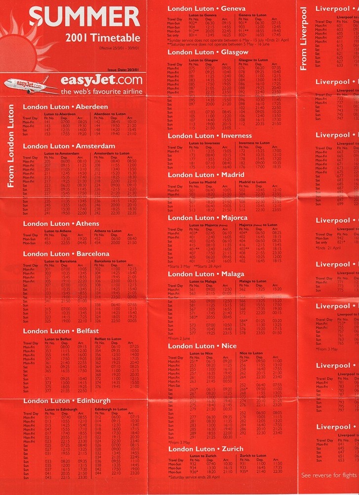 easyJet timetable 2001/03/25