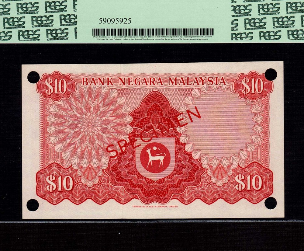 Malaysia 10 Ringgit 1967 P-3s * PCGS Gem Unc 65 PPQ * Specimen * GABENOR *