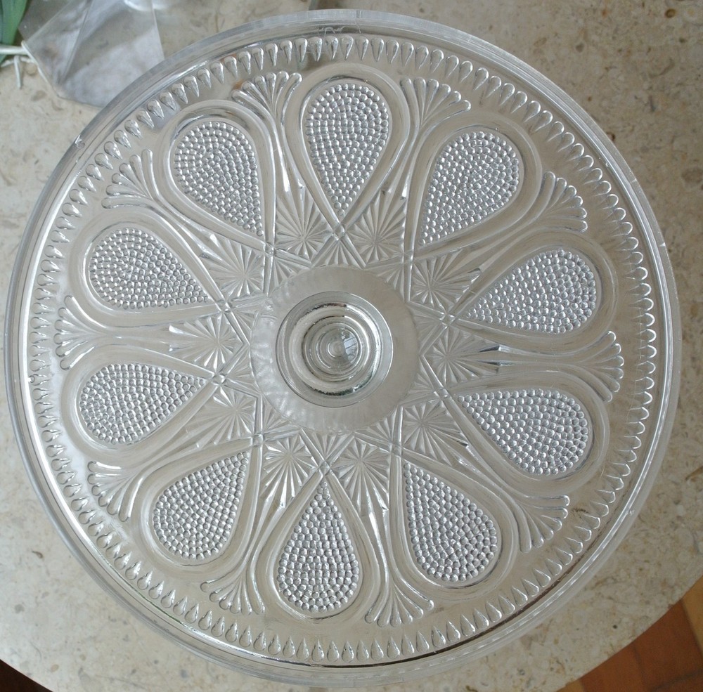 Vintage Pressed Clear Glass Cake Stand "Dotted Loop Pattern"