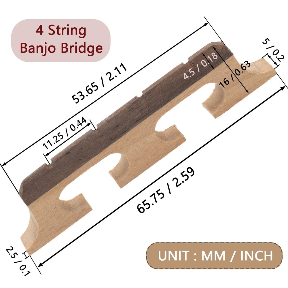 4-String Banjo Bridge, Ebony Maple Banjo Bridge Replacement Composite with Du...