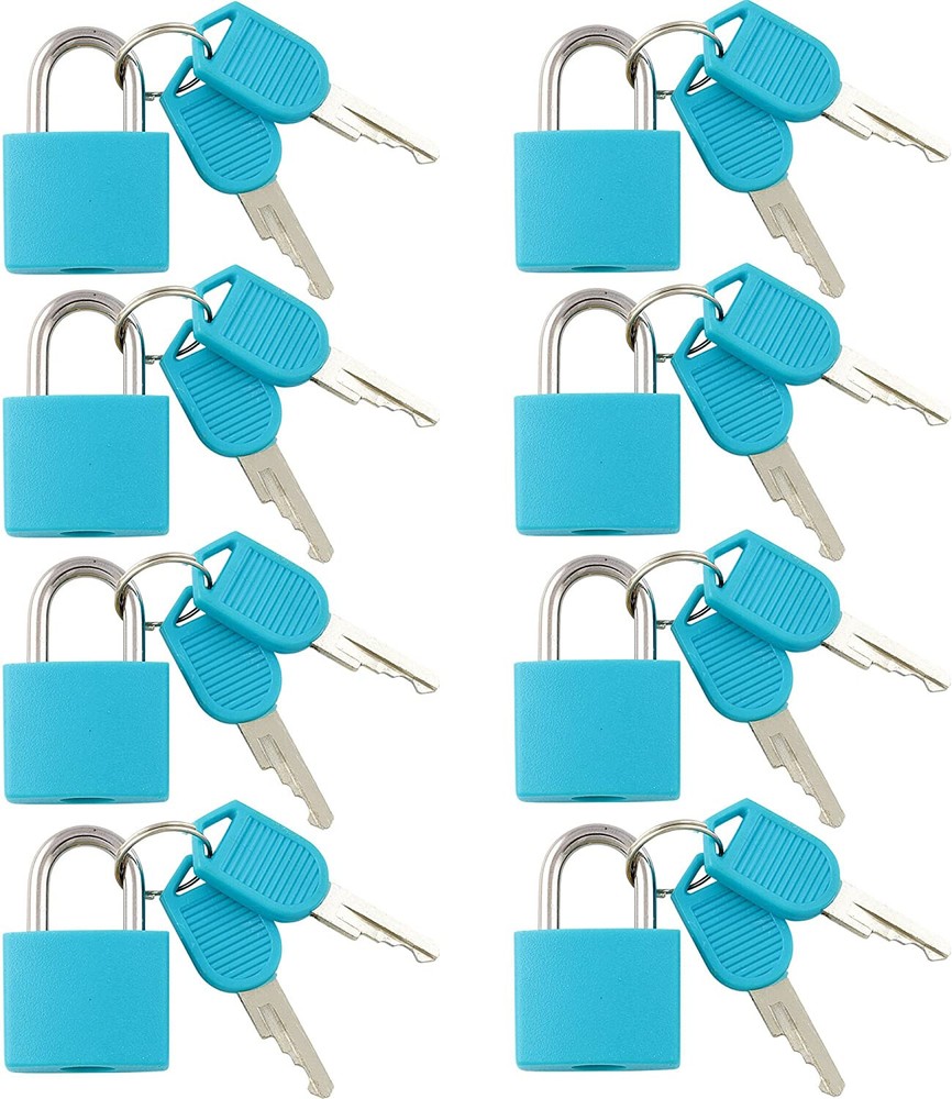 Small Mini Durable ABS Cover Brass Body Individually Keyed Padlock 8pc Blue