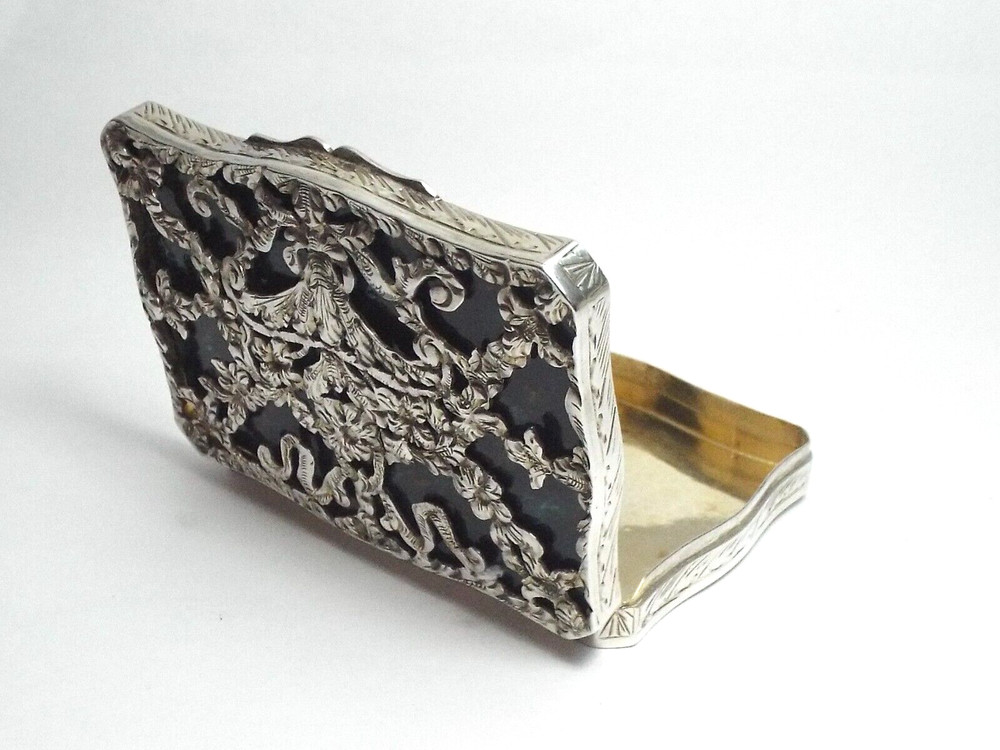 RARE ANTIQUE CONTINENTAL SOLID SILVER PIECED BOX, CASHEW BOX, c1900