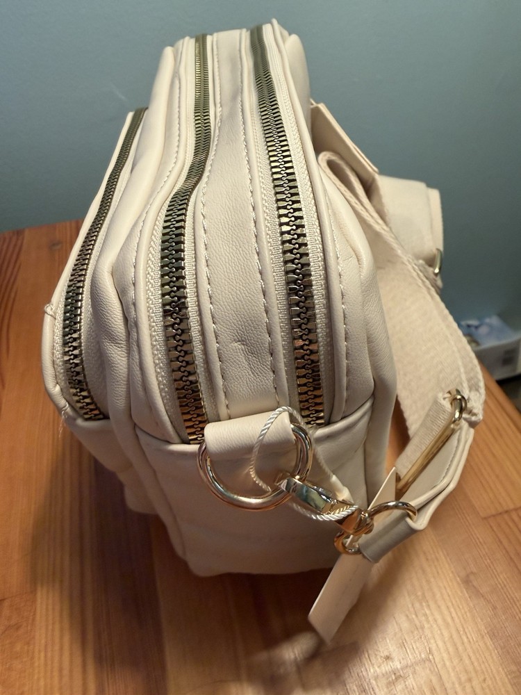Primark Quilted Double Zip Camera Bag Ivory Gold Hardware NWT