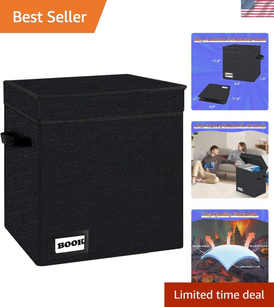 Sturdy Black Comic Storage Box - 11.8” x 9.8”, Customizable for 120 Books