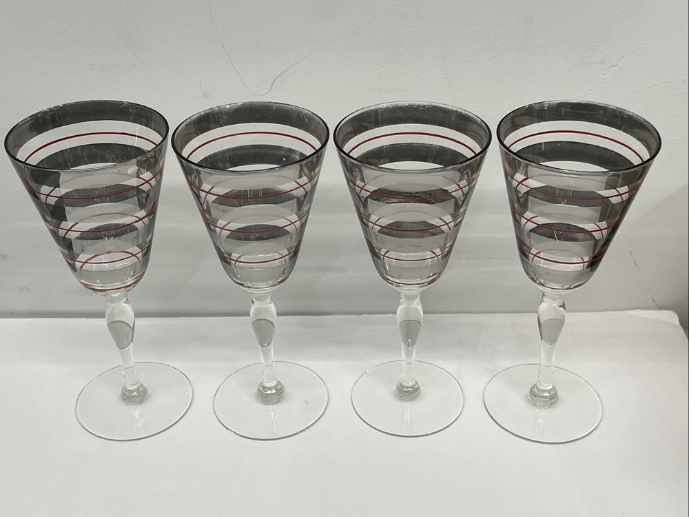 Set of 4 Platinum Glassware, 8” Height, MCM Drinkware/Barware