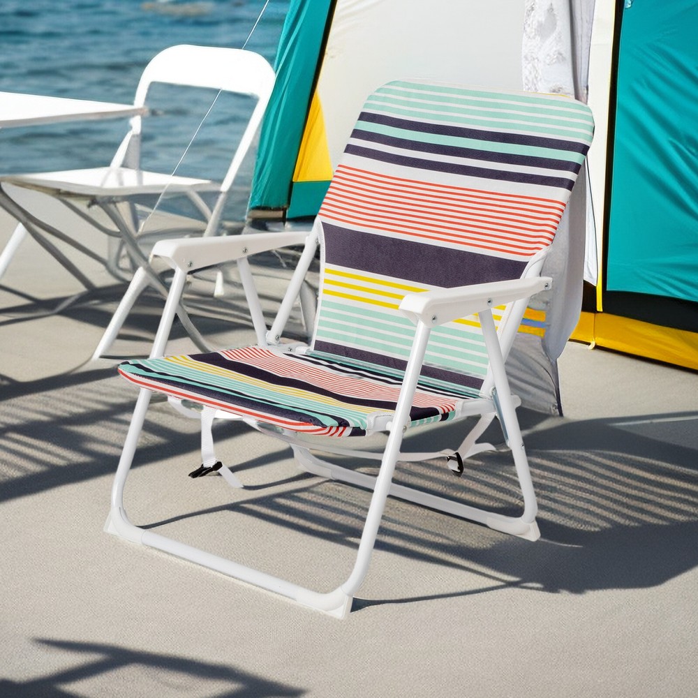 Folding Beach Chair - Fabric, White Metal Frame, Lightweight & Multicolor