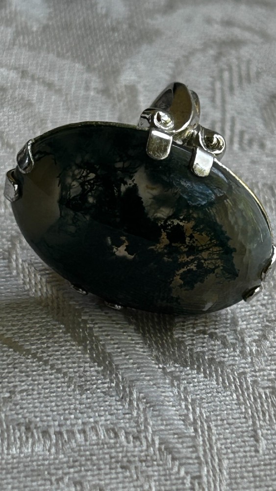 925 Sterling Silver Statement Moss Agate Ring Size 4.75 6.3 Grams