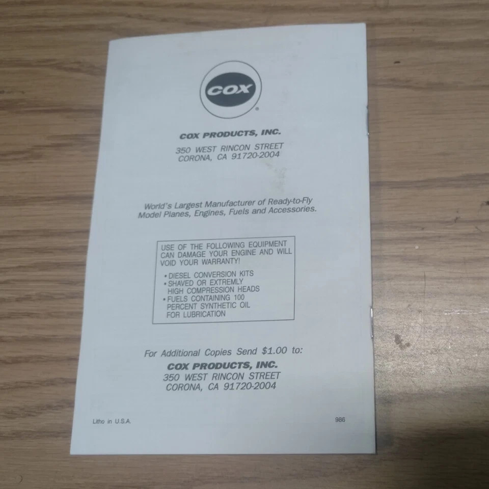 Cox Engine Performance Guide manual Excellent New Condition from old stock.