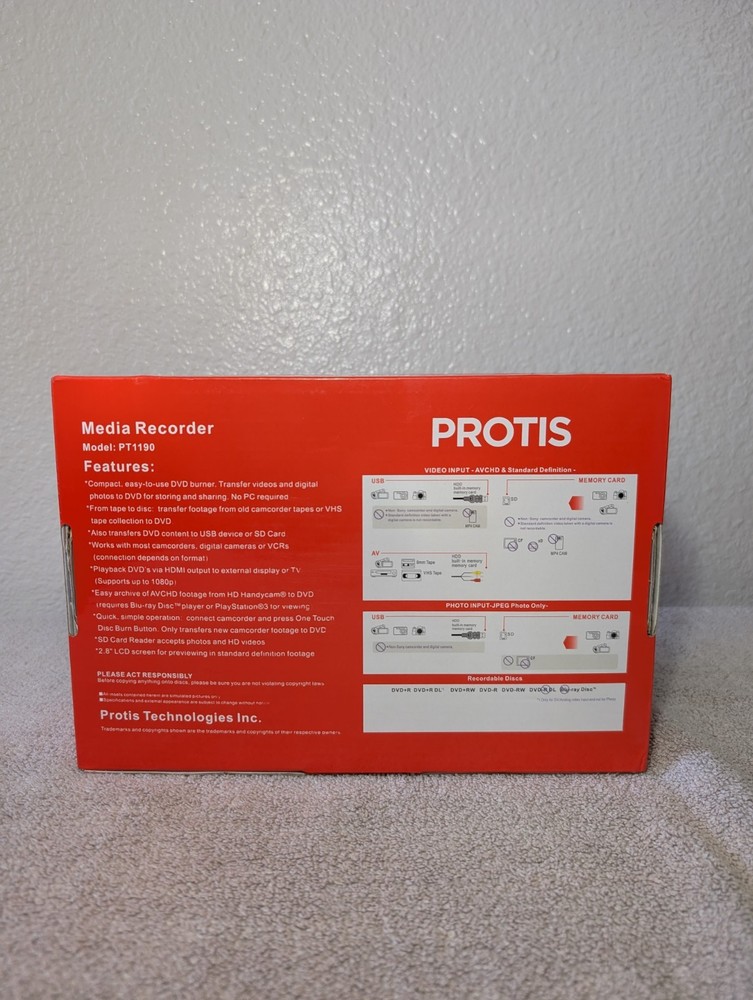 PROTIS Multi-function Media Recorder PT1190 *New* *Opened Box*