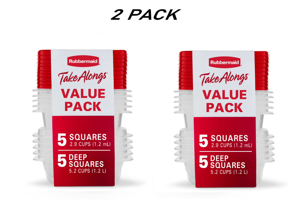 (2 PACK) Rubbermaid Take Alongs Square Food Storage Containers, Ruby Red, 10 Ct.