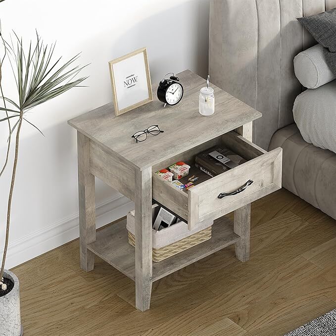 Grey Nightstand Modern End Table Side Table with Storage Drawer for Bedroom