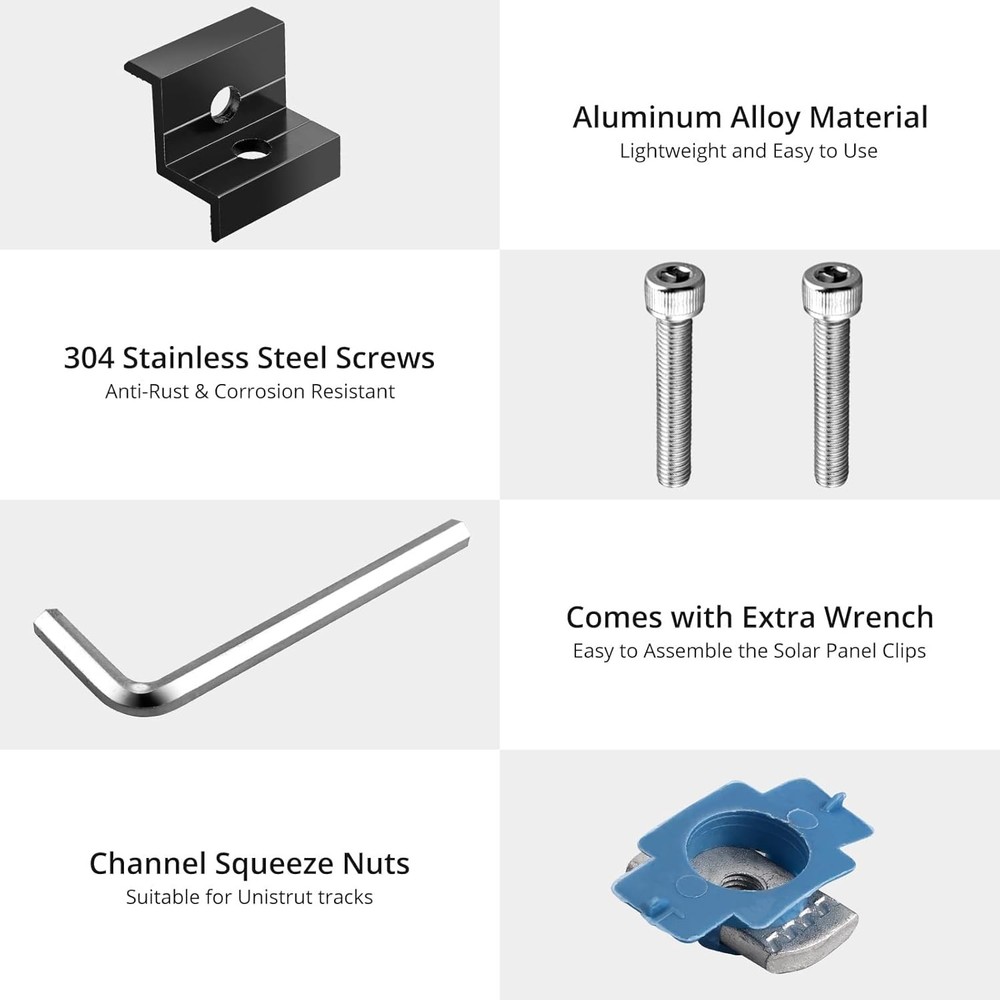 10pcs Solar Panel End Clamp for Standard 1.18(30mm) & 1.38(35mm), Black