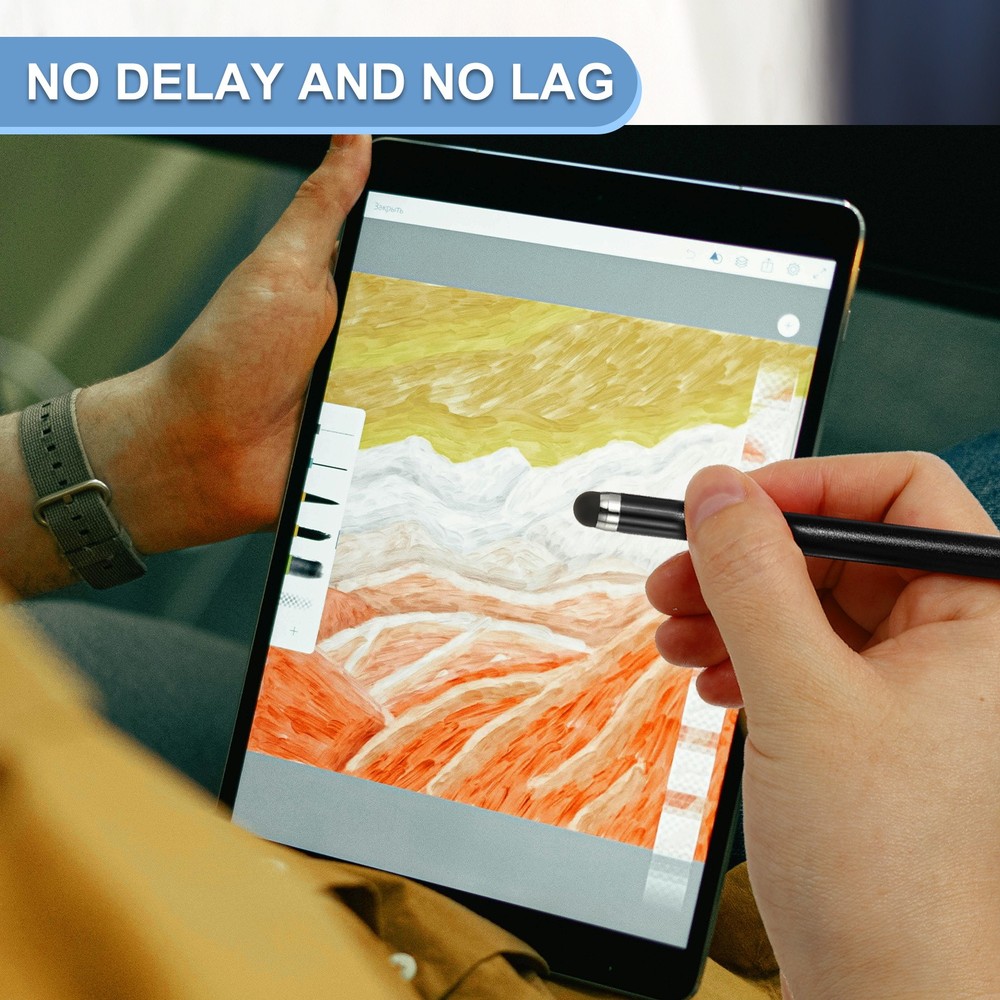 2 Pcs Screen Capacitive Pen with Spring Rope Fixing Base Black