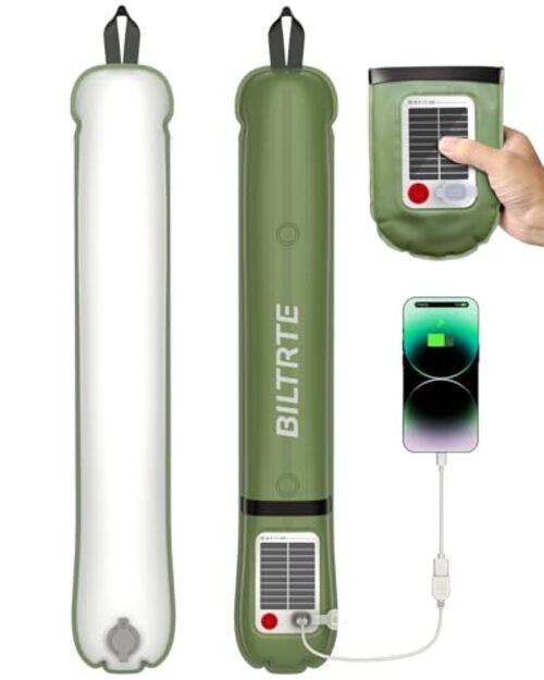 24" Foldable Inflatable Solar Camping Lantern, Magnetic LED Light 24in Green