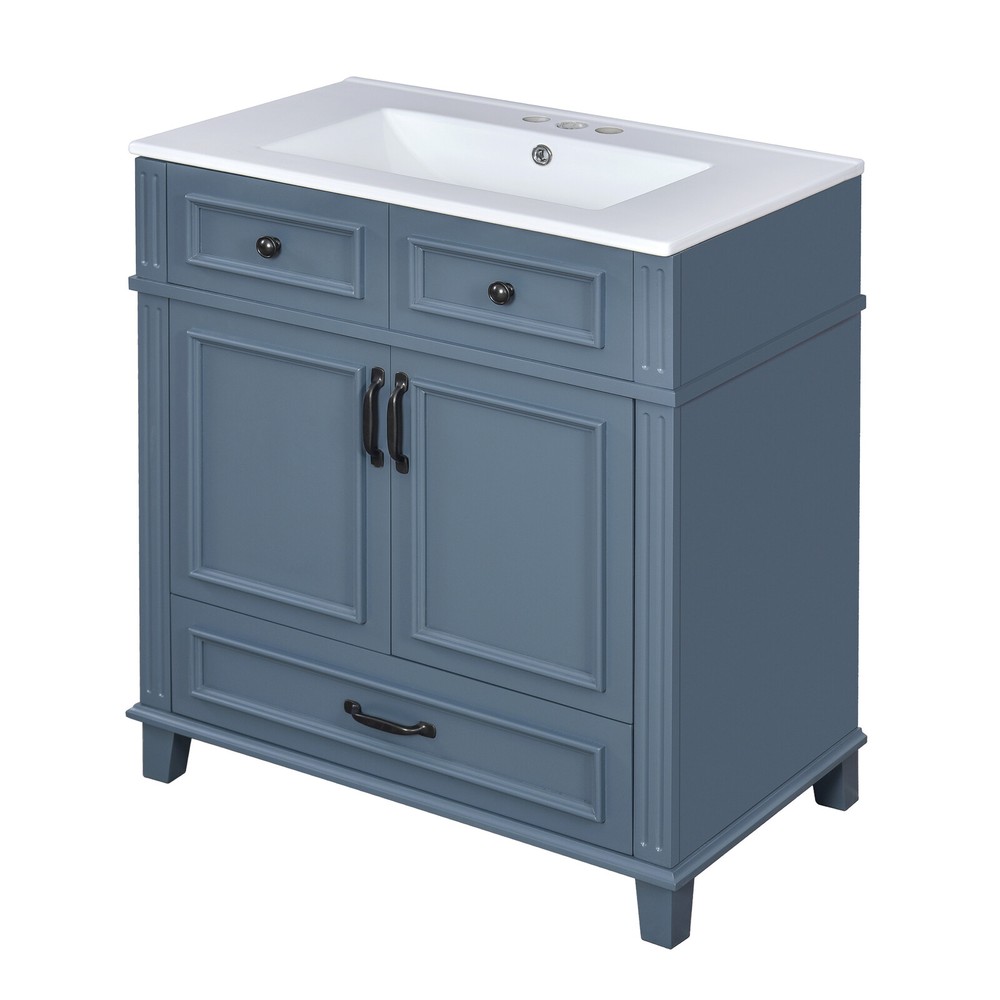 30'' Bathroom Vanity with Ceramic Sink,Solid Wood Frame Bathroom Storage Cabinet