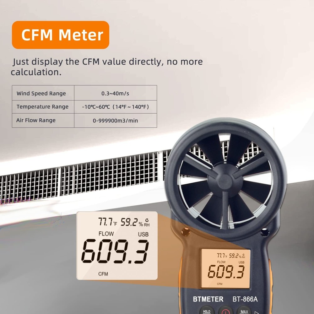 Pro Handheld HVAC Anemometer CFM Air Flow Wind Speed Meter USB Data Logging