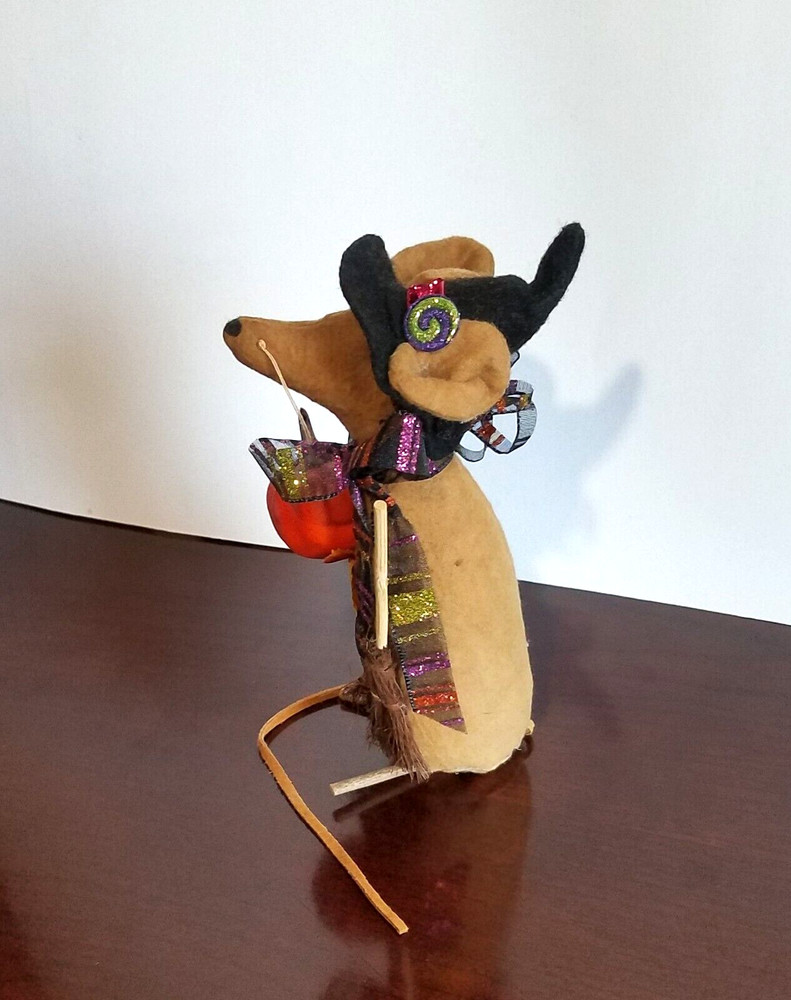 Vintage Halloween Mouse Witch Pumpkin Handcrafted Sculpted Signed and Dated 8"