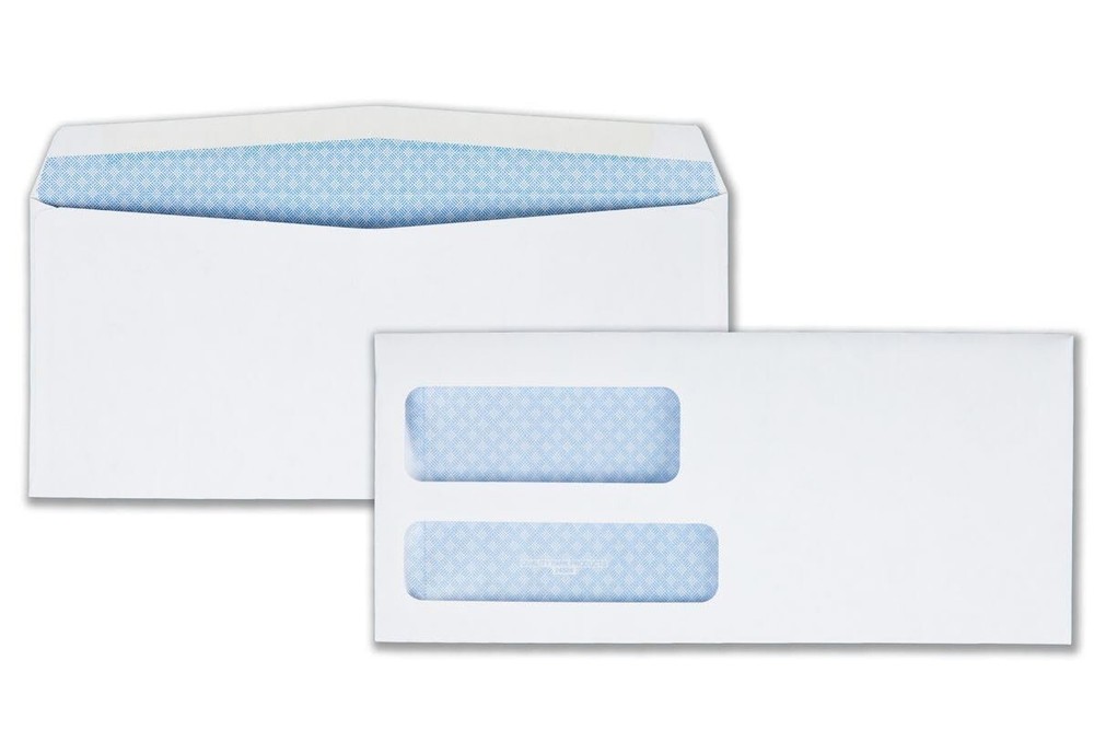 Quality Park #9 Double Window Security Envelopes, Gummed, Tinted, White, 500/Box
