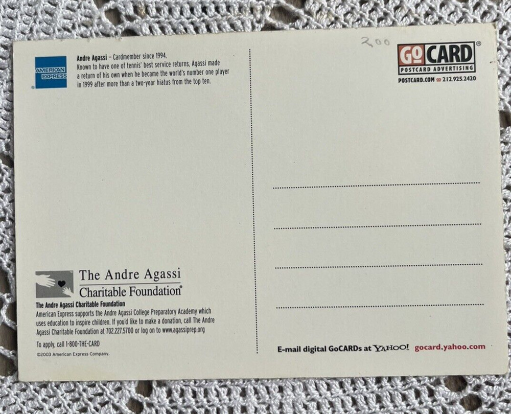 2003 Postcard Andre Agassi Longevity American Express Hieroglyphic Style
