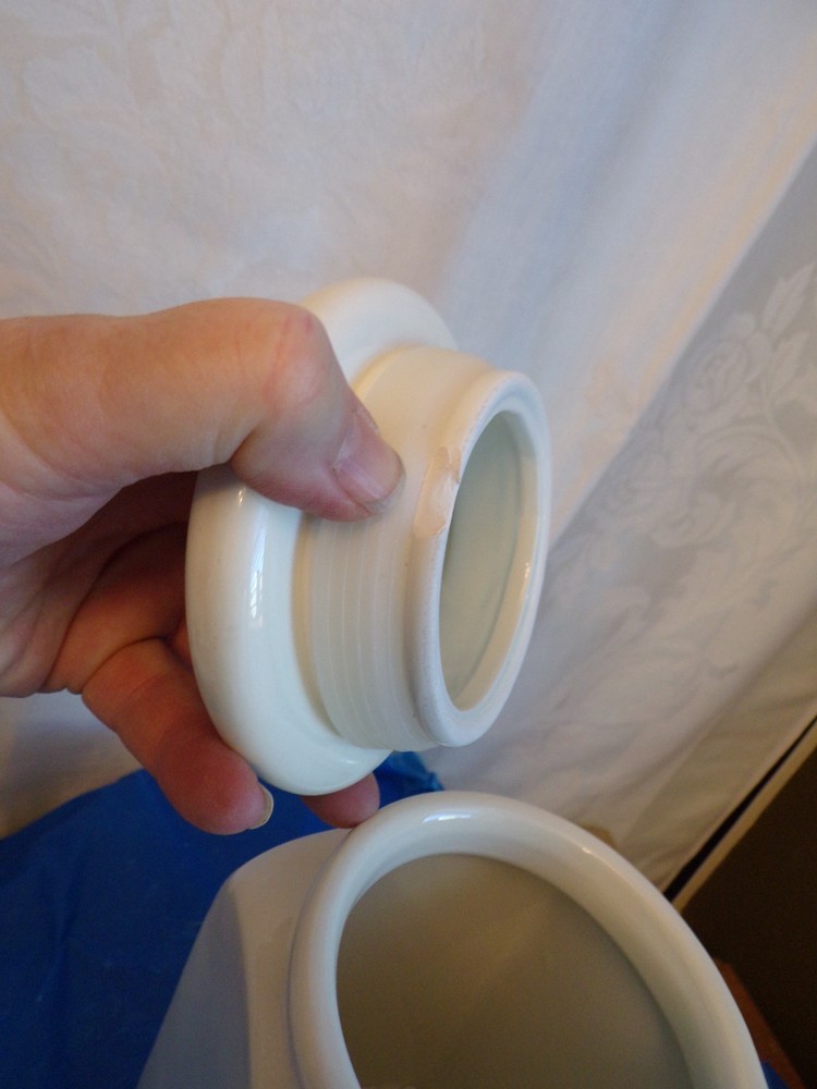 White P & S Ceramic Kitchen Canister w/"Custom Essentials" Text