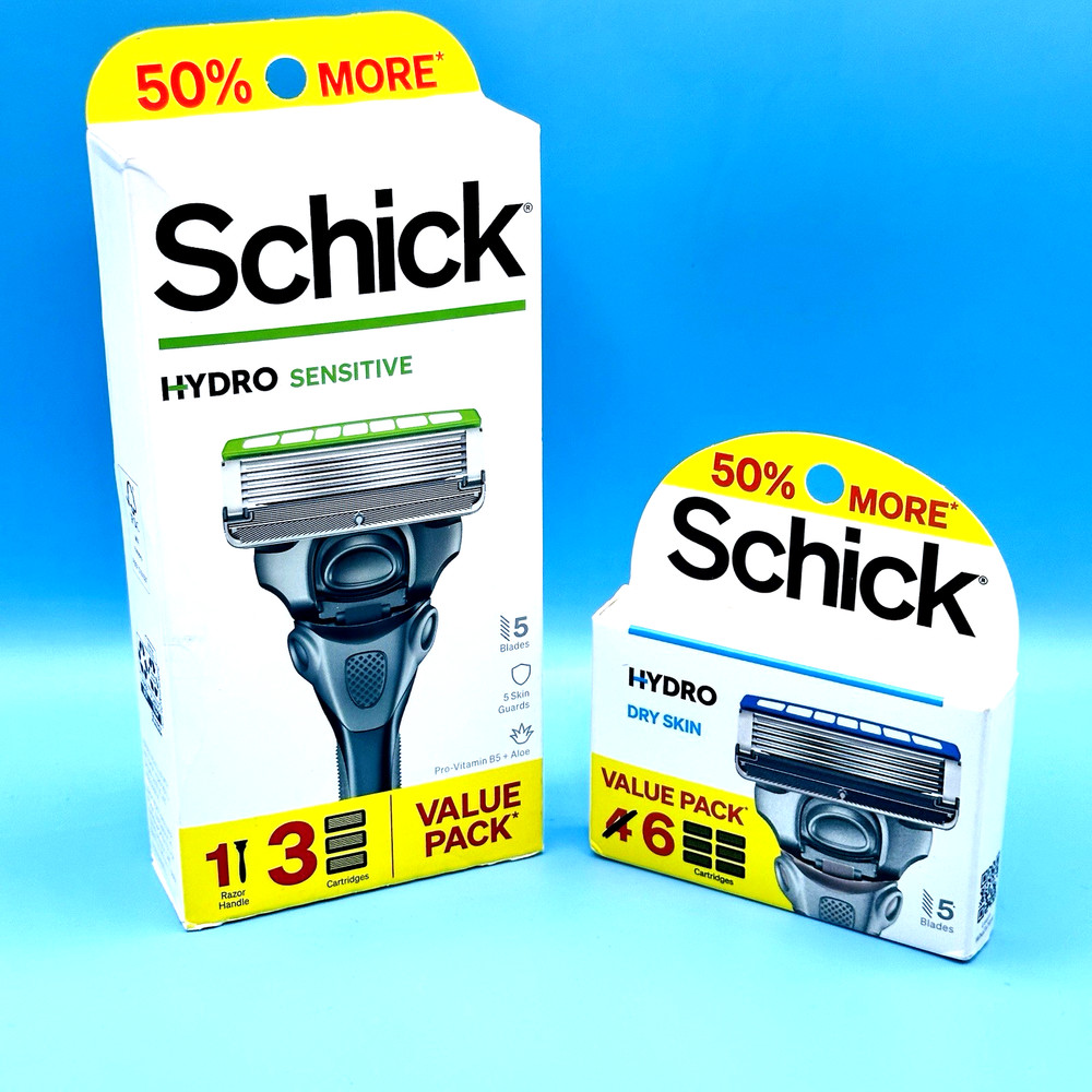 Schick Hydro Sensitive Razor Bundle - Handle Pack with 1 Dry Skin Refill Pack