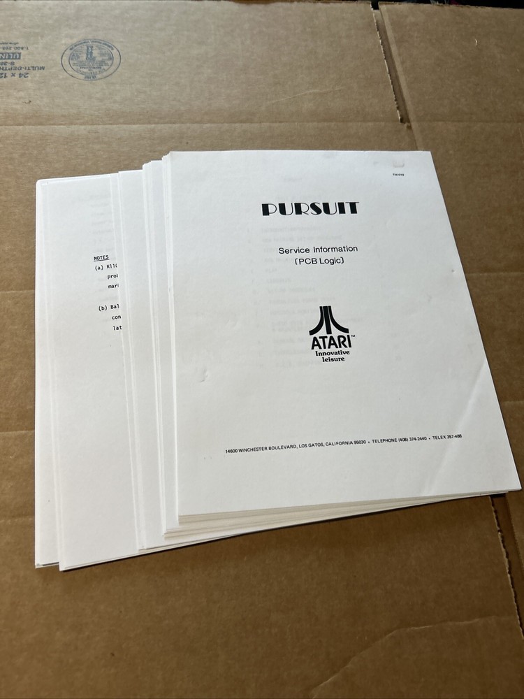 Atari Pursuit Service Information Pcb arcade Video game manual