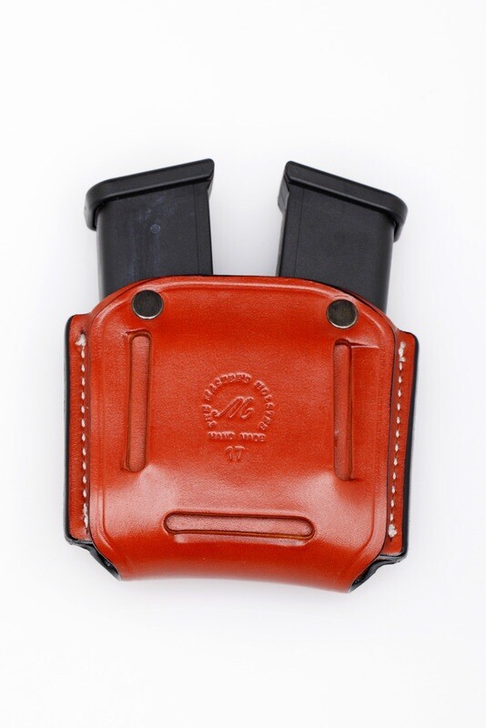 Leather Double Magazine Case for 9mm / 40 cal DOUBLE STACK METAL mags - (# 2089)