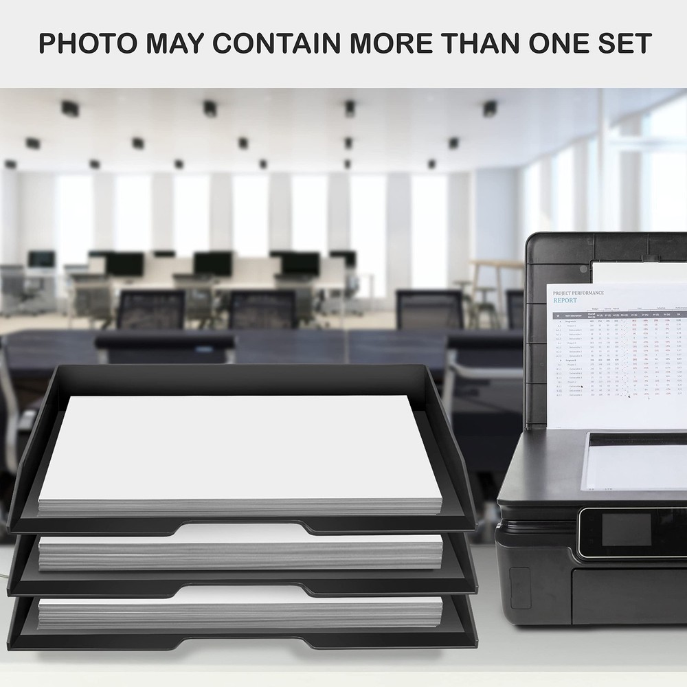 Stackable Letter Tray Single Side Load, Plastic, Desktop File Organizer (Blac...