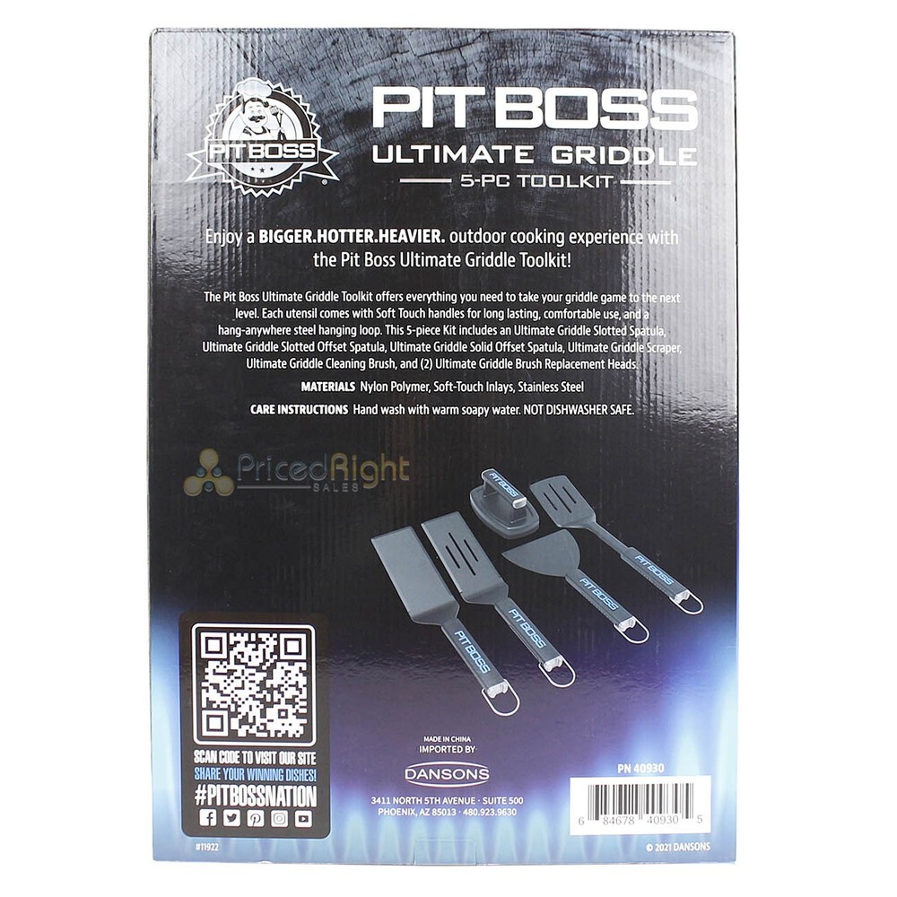 Pit Boss Ultimate Griddle 5 Piece Tool Kit with Spatulas Scraper and Brush 40930