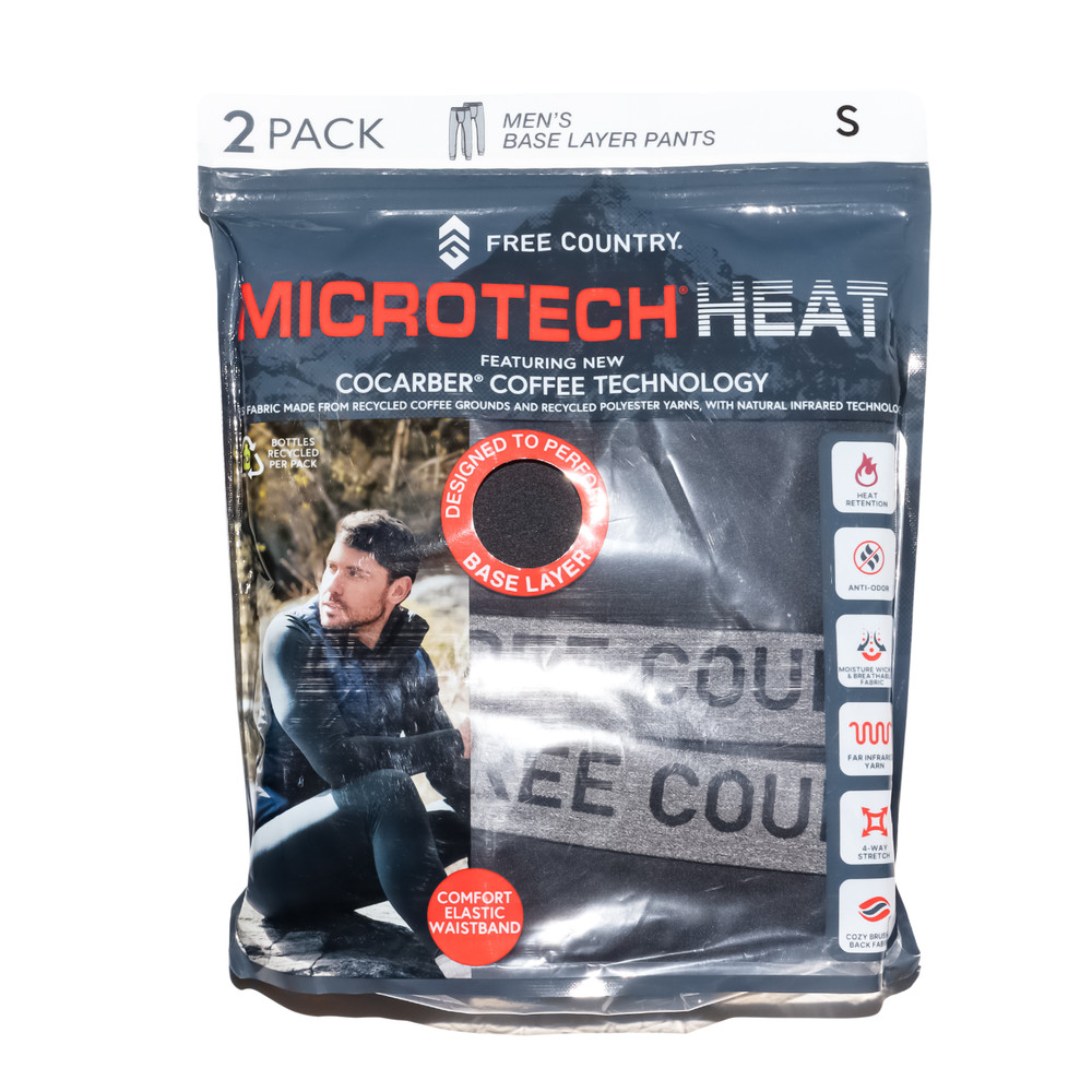 2 Pack Men's Base Layer Pants Black Microtech Heat Free Country Size Small
