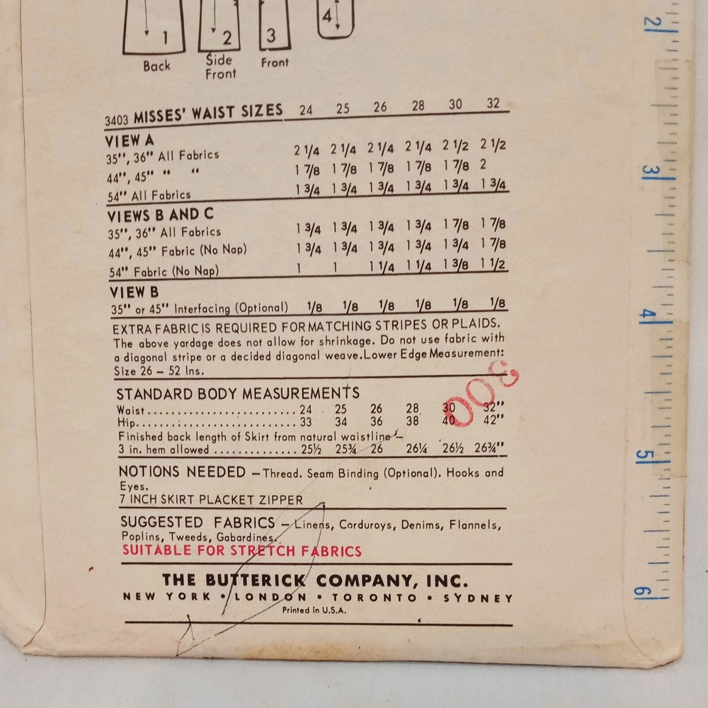 Skirt Three Versions Size 16 Butterick 3403 Vintage Uncut Pattern