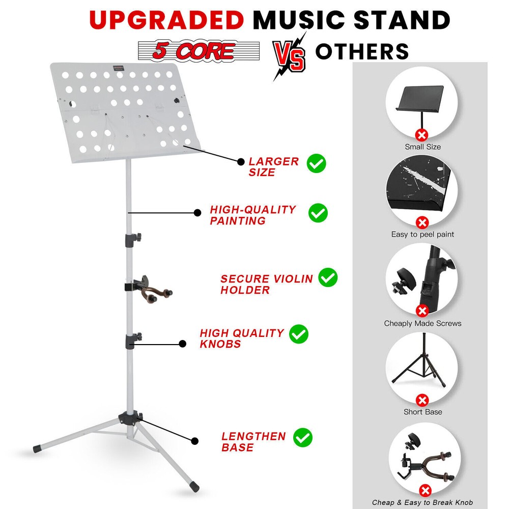 5Core Music Stand For Sheet Music Portable Tripod Adjustable Folding Note Holder