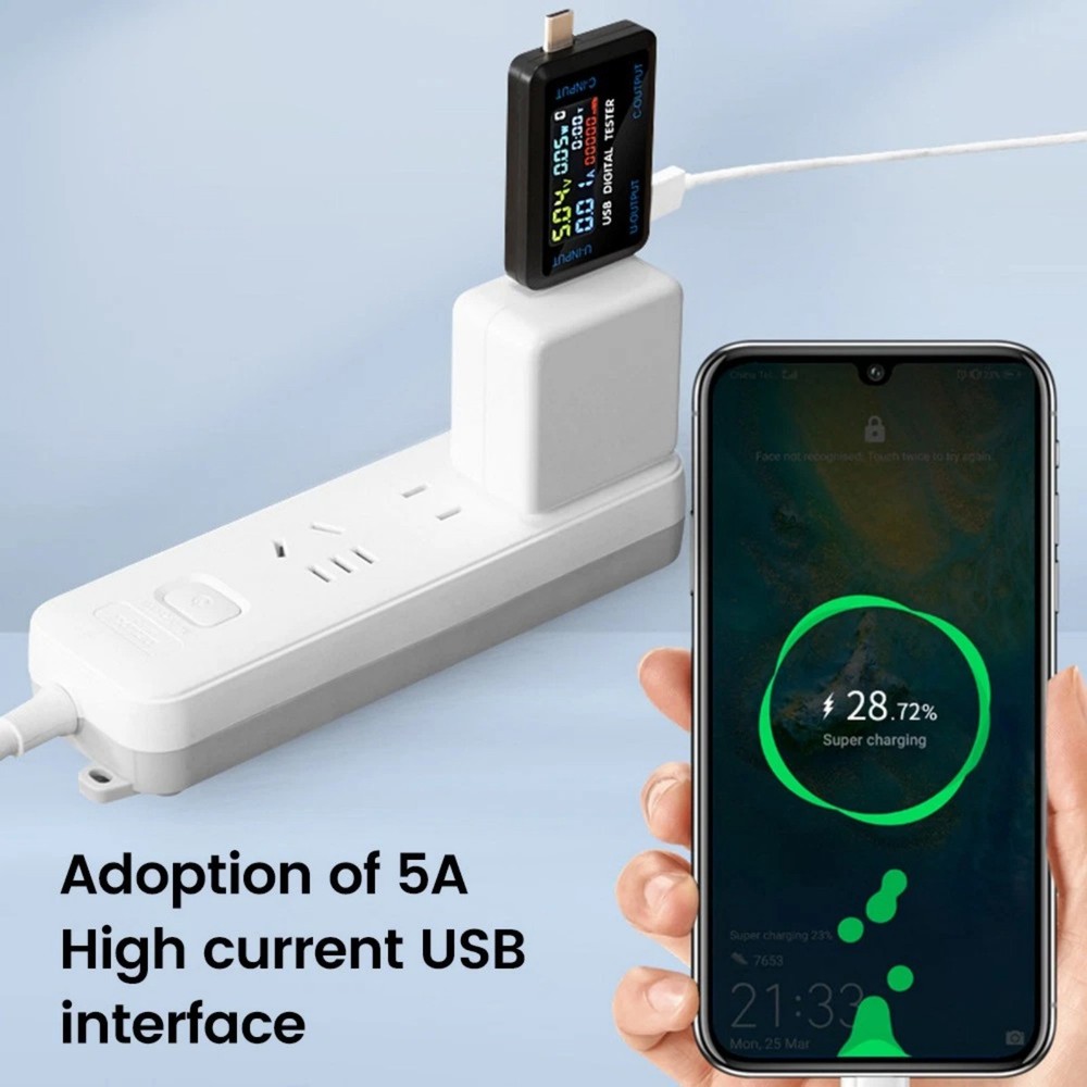 Portable USB Type C Voltmeter Current Meter with 5A Interface for Device Testing