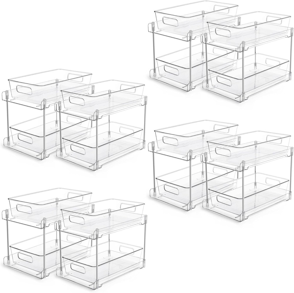 4 Pack Bathroom Organizer 2 Tier Clear Under Sink Organizers Vanity Countertop