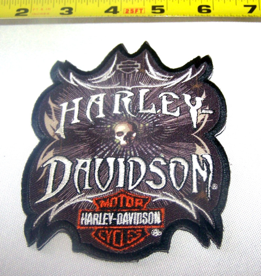 Harley Davidson Skull Bar & Shield Black White Red Vest Patch