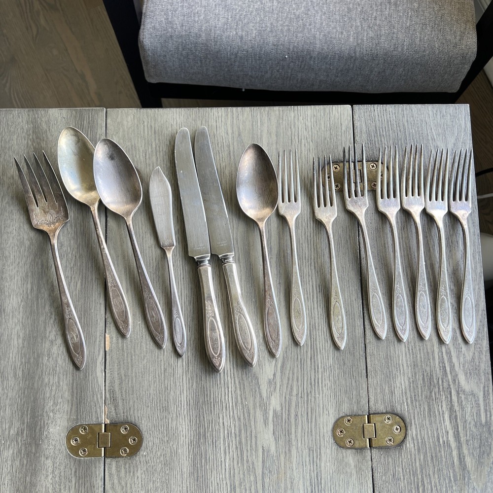 14 Pieces Vintage Oneida Community Plate Silverware SPOONS  'ADAM' Pattern K