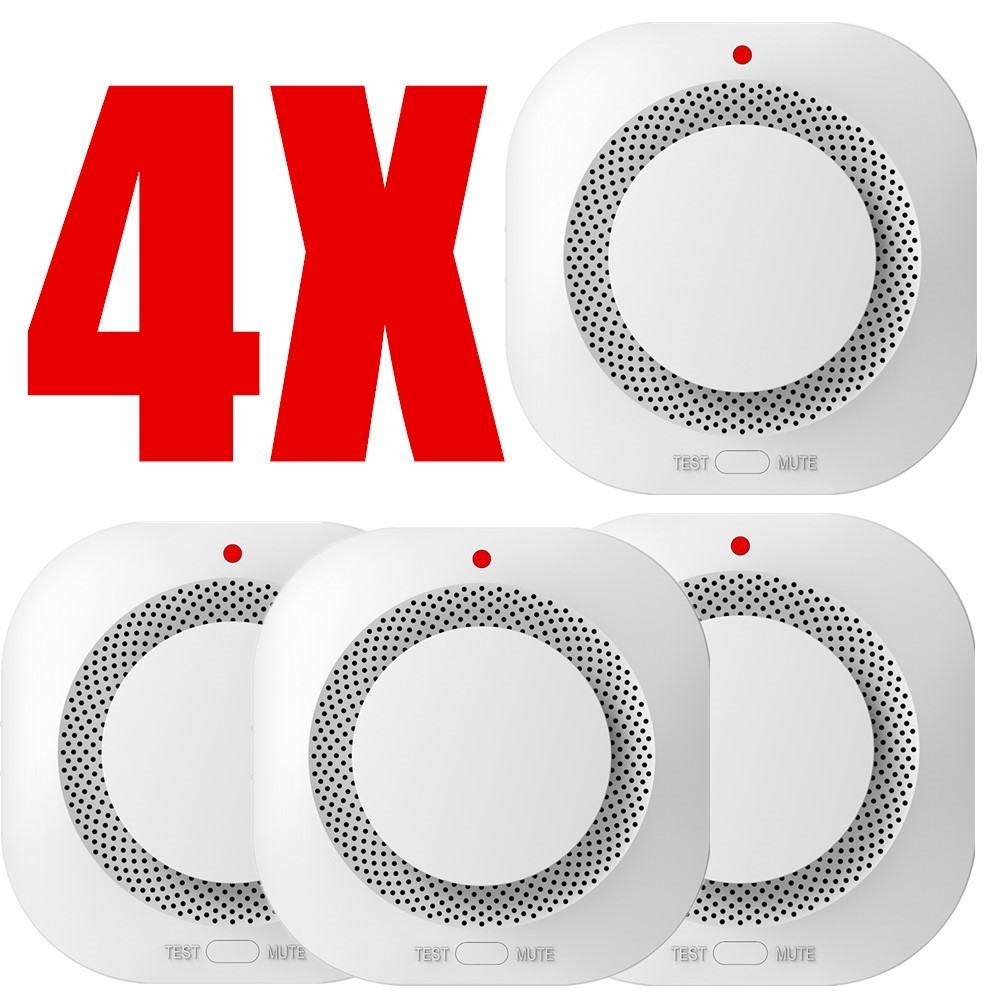 4 Pack Smoke Alarm Home Security Fire Protection System Smoke