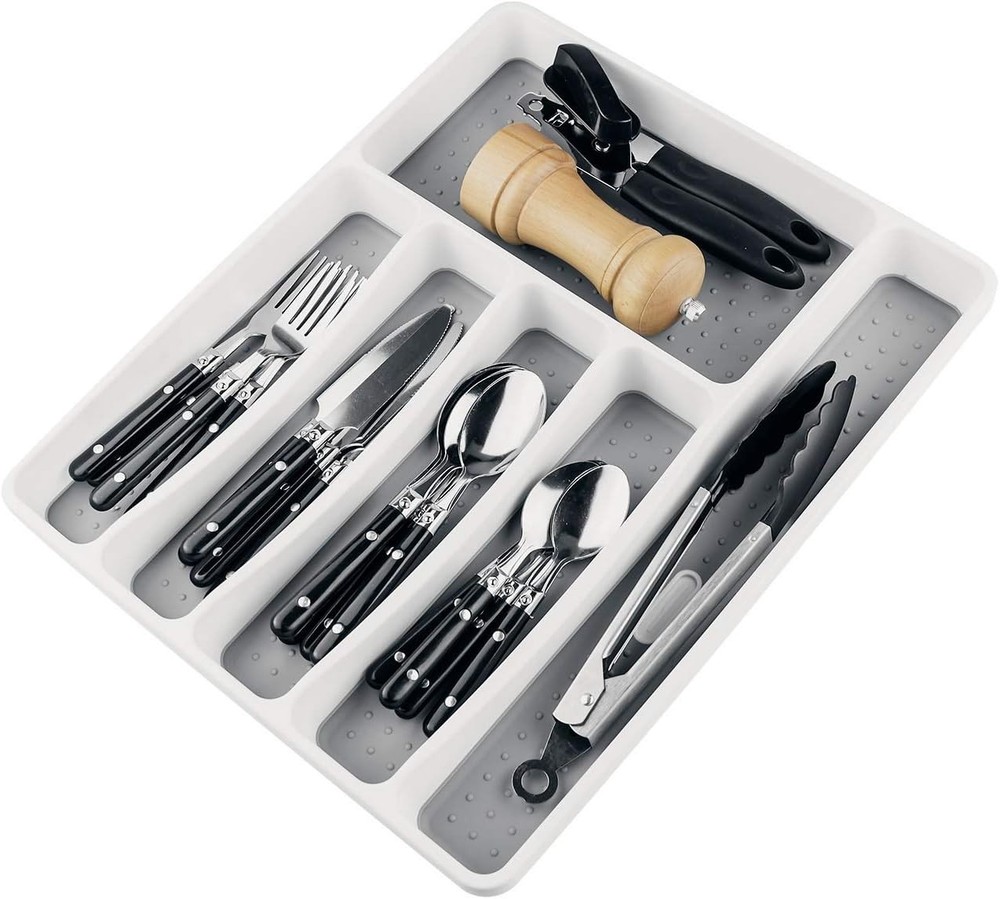 LeMuna Silverware Organizer Tray for Drawer, 6 6 Compartments, White