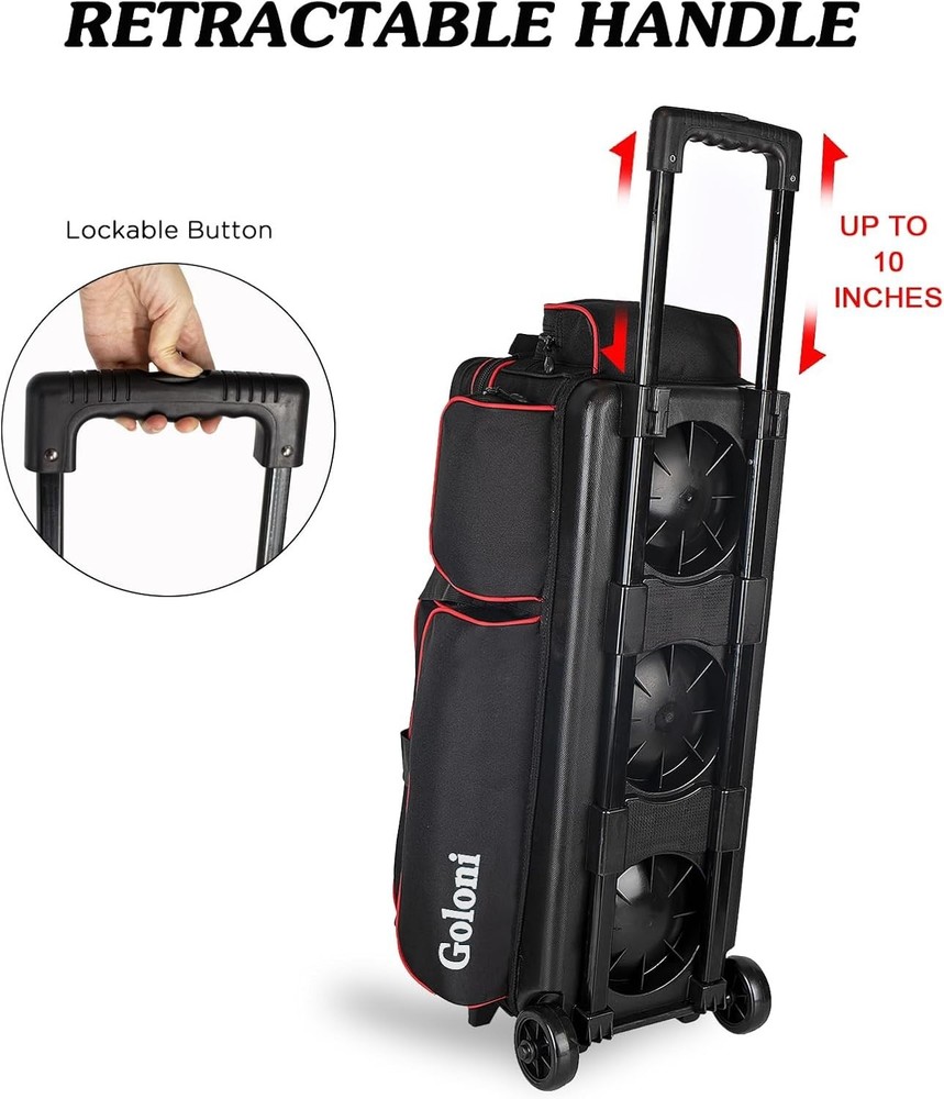 3 Ball Bowling Bag with Retractable Handle