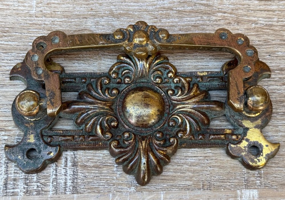 ANTIQUE LARGE BRASS DRAWER PULL HANDLE