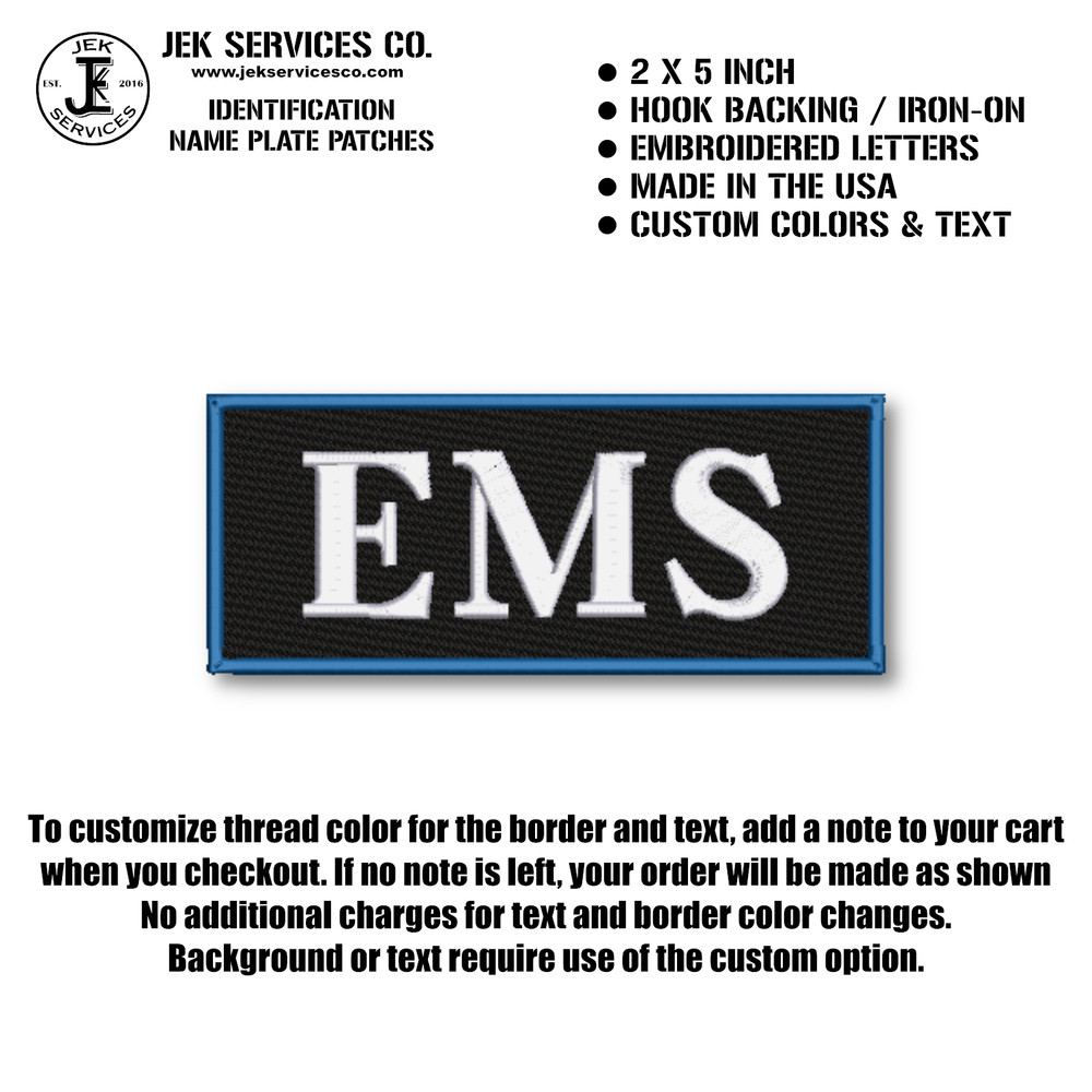 Name Plate Patches, 2 X 5", Standard Versions or Custom, Hook & Loop Backing