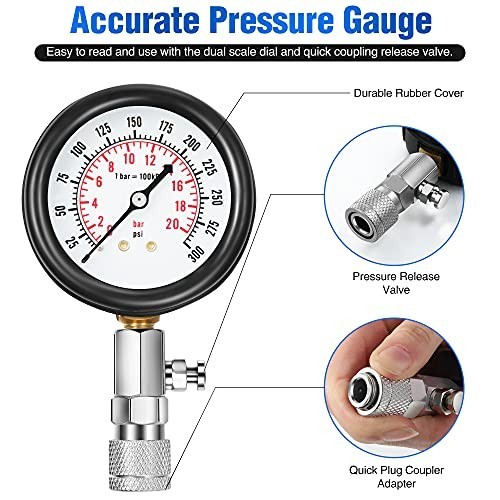 9-Piece Compression Tester Kit & Spark Plug Tester for Car & Motorcycle Engines