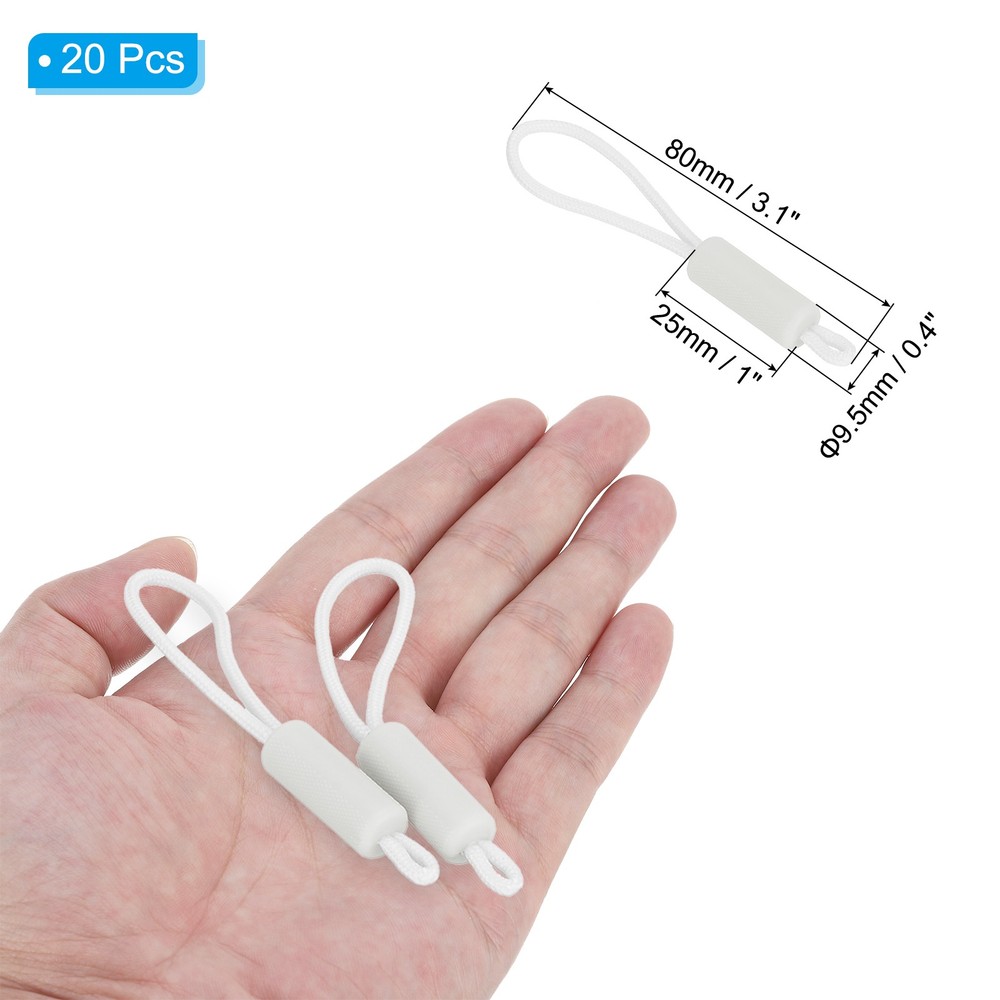 Replacement Zipper Pull Cord, 20Pcs Nylon Zipper Puller Slider, White