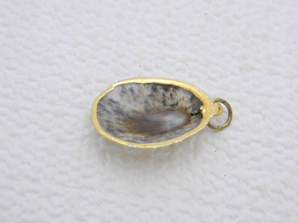 VTG Gold Toned Accented Brown Spotted Shell Pendant