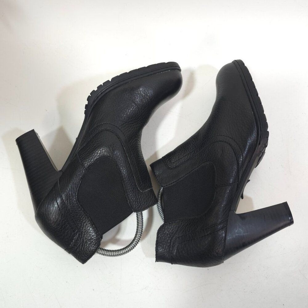 BOC Black Leather Chunky Heel Ankle Booties Women’s Classic Pull On Boots