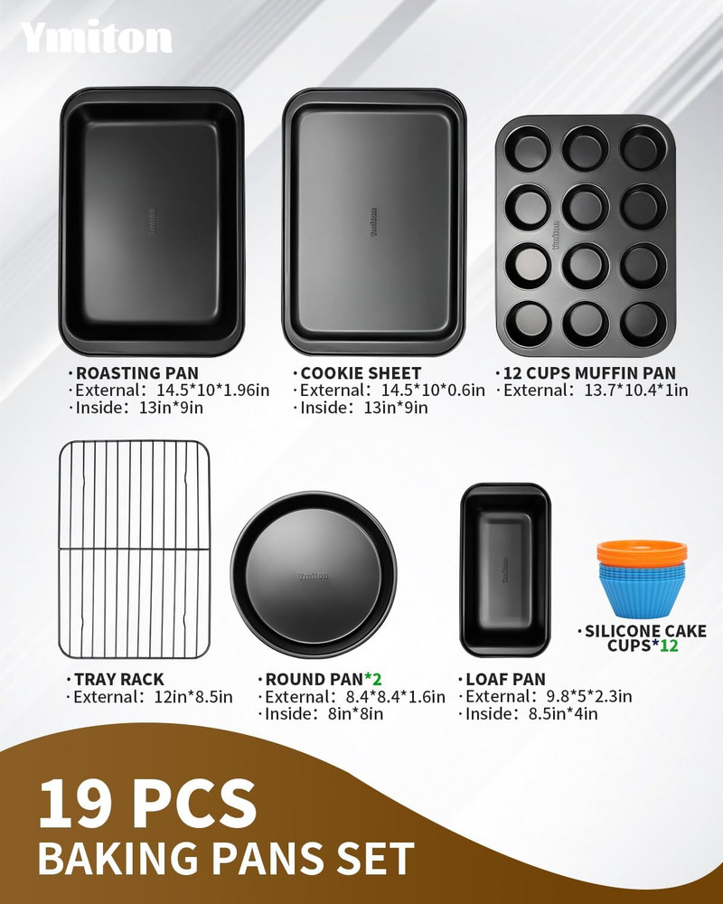 Nonstick Baking Pans Set, 19 PCS Stackable Bakeware Sets, Oven Pan Set Includes