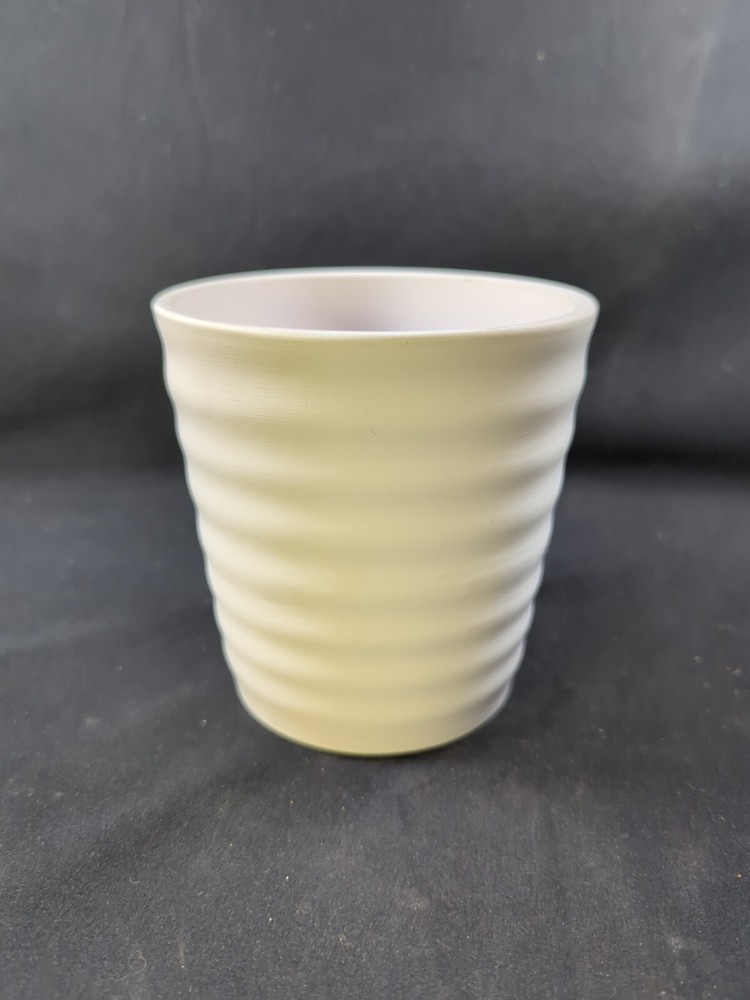 Modern Small 5" White Painted Ribbed Pottery Orchid Pot Flower Planter