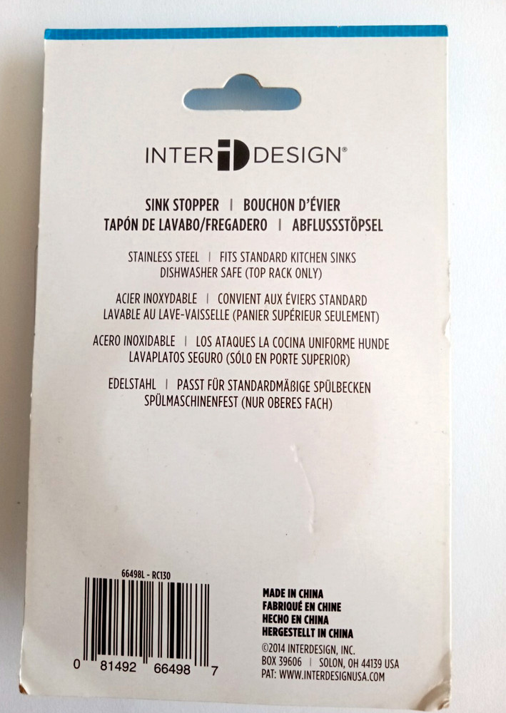 Sink Stopper 3.35" Stainless Steel & Plastic Plug for In by Inter Design-New