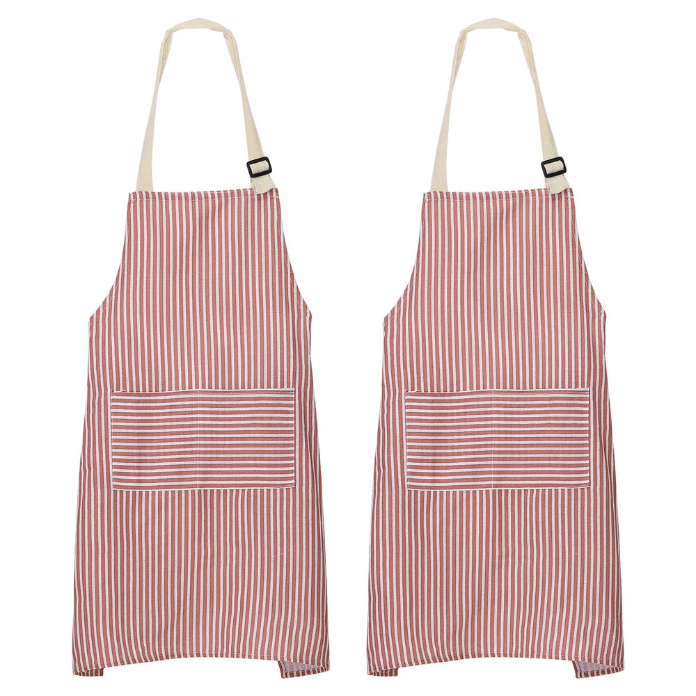 2Pack Kitchen Cooking Aprons Adjustable Chef Apron 2 Pockets Red Stripes