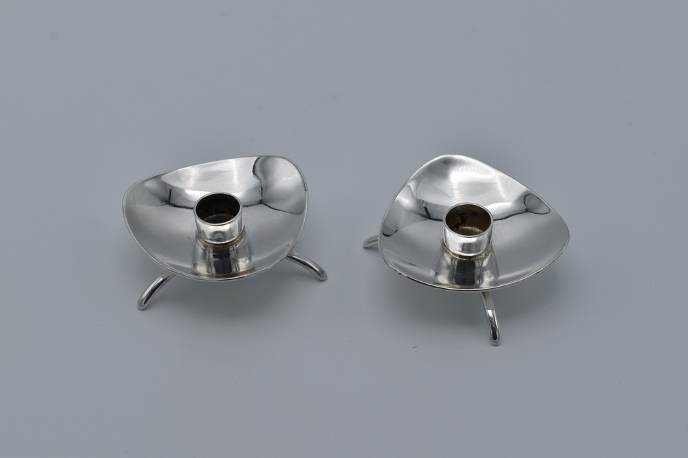 Pair Vintage COHR Atla Denmark Silver Plated Candle Holders